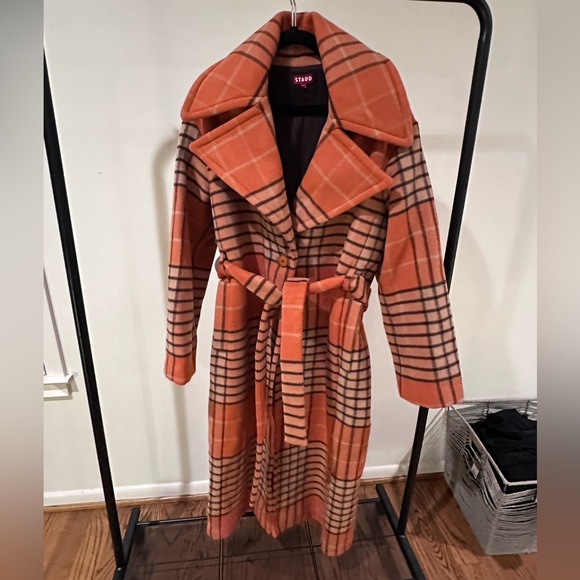 STAUD Carver Wool Coat | Persimmon | Mega Plaid  | Size L | NWT - Picture 4 of 8